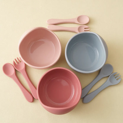 3PCS Baby Silicone Dinner Set Suction Dishes Waterproof Spoon Fork Feeding Training Sets For Children Food Grade Baby Tableware