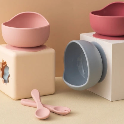 3PCS Baby Silicone Dinner Set Suction Dishes Waterproof Spoon Fork Feeding Training Sets For Children Food Grade Baby Tableware