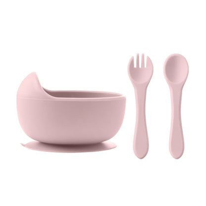 3PCS Baby Silicone Dinner Set Suction Dishes Waterproof Spoon Fork Feeding Training Sets For Children Food Grade Baby Tableware