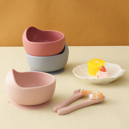 3PCS Baby Silicone Dinner Set Suction Dishes Waterproof Spoon Fork Feeding Training Sets For Children Food Grade Baby Tableware